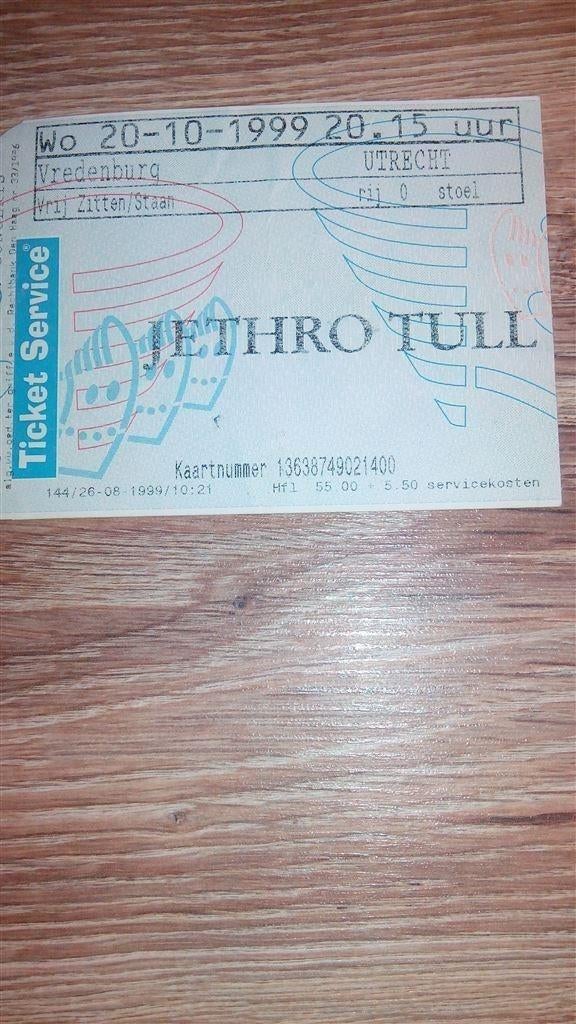 Oud concertkaartje van Jethro Tull - Vredenburg '99, Drie personen of meer, Maart, Rock of Poprock