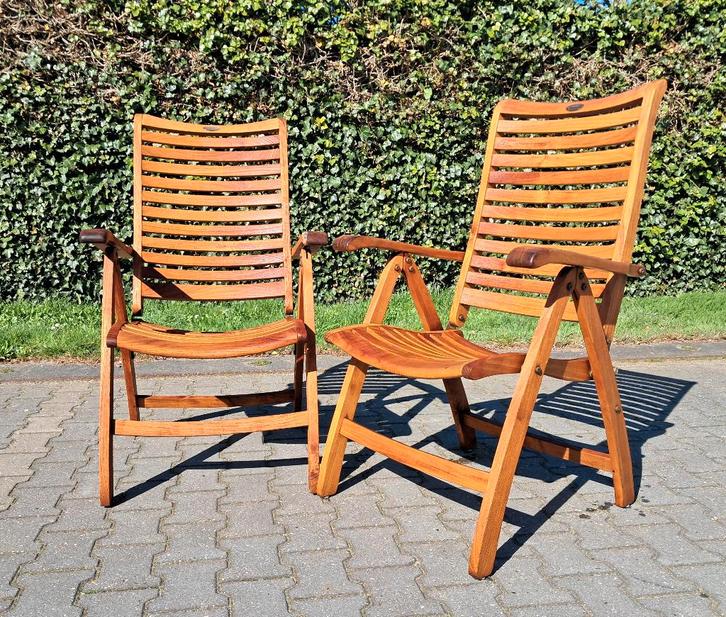 2 Hartman Prestige teakhouten standenstoelen, inklapbaar, Tuin en Terras, Tuinstoelen, Gebruikt, Teakhout, Inklapbaar, Verstelbaar