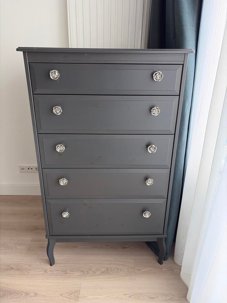 Ladekast met 5 lades, grijs, bloemenknopjes van Zara, Ophalen, Gebruikt, 5 laden of meer, 100 tot 150 cm