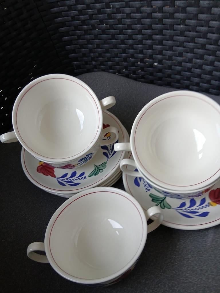 Boerenbont soepkommen met schotels, Ophalen of Verzenden