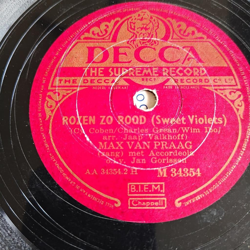 Max van Praag - Rozen Zo Rood / Ze Houdt Van Mei (Decca), Ophalen of Verzenden, Gebruikt, 10 inch