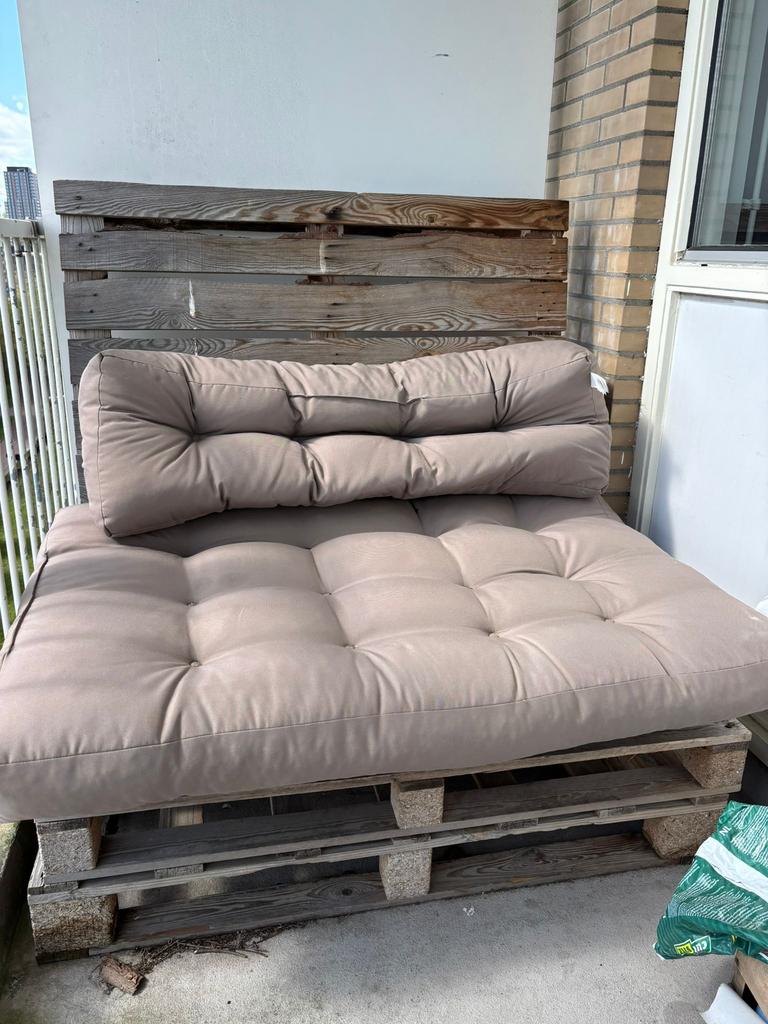 Pallet bank buiten, met kussens, Tuin en Terras, Ophalen, Gebruikt