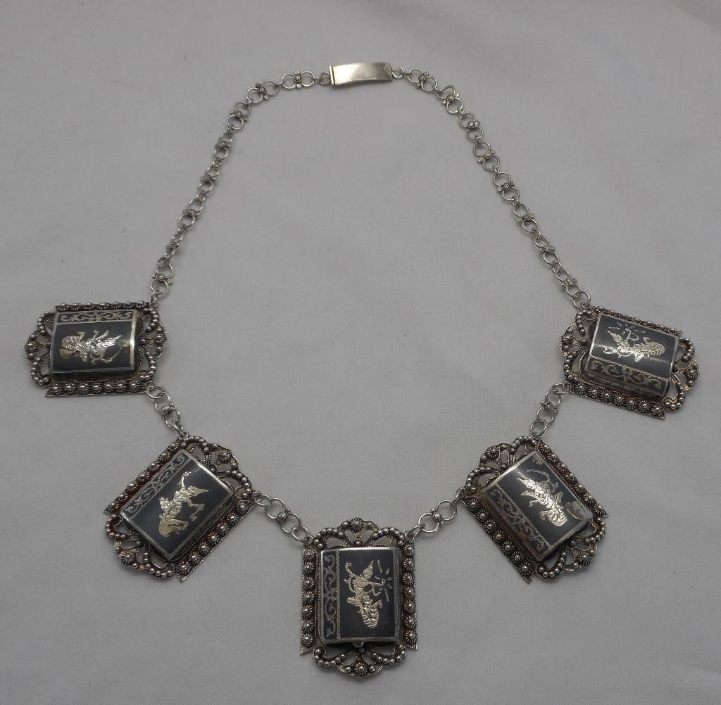 Zilveren zeldzaam antiek collier siam nr.2216, Sieraden, Tassen en Uiterlijk, Antieke sieraden, Verzenden, Zilver, Ketting