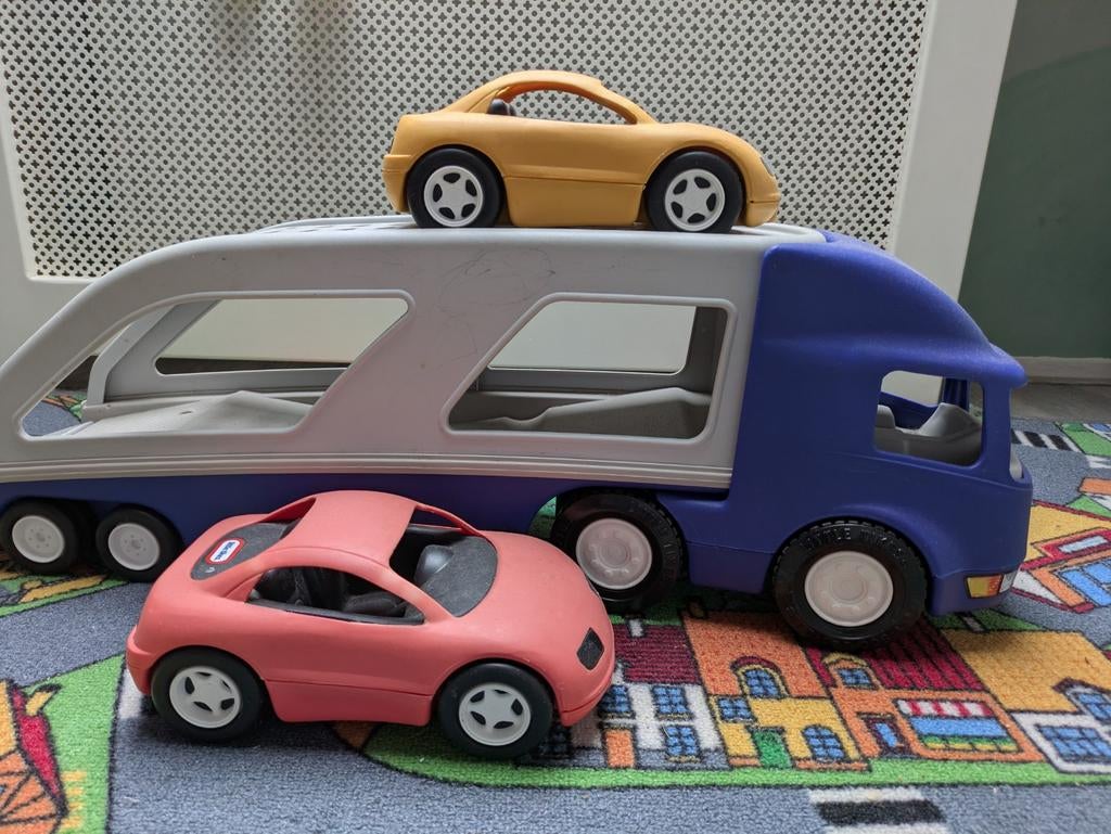 Autotransporter met 2 speelgoedauto's, Ophalen of Verzenden, Zo goed als nieuw, Jongen of Meisje