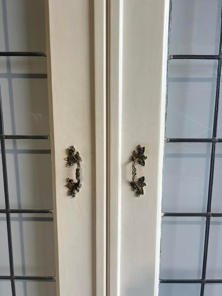 Antieke oude ensuite / schuifdeuren glas in lood, 120 cm of meer, Binnendeur, Ophalen of Verzenden, 200 tot 215 cm