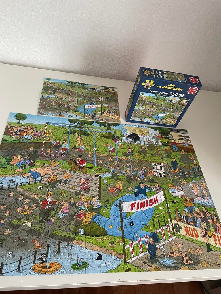 RUILEN! Van Haasteren modderrace 950 st, Hobby en Vrije tijd, Denksport en Puzzels, Ophalen, 500 t/m 1500 stukjes, Zo goed als nieuw