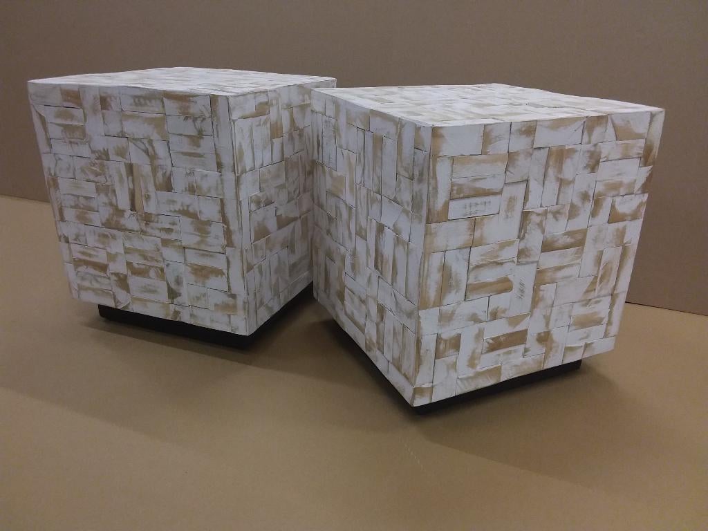 2 houten tafeltjes/ krukjes, Huis en Inrichting, Tafels | Bijzettafels, Minder dan 55 cm, Vierkant, Nieuw, Hout