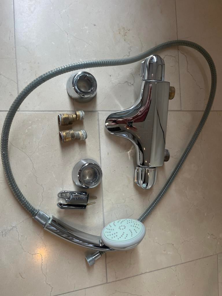Thermostatische badkraan set met handdouche en slang, Doe-het-zelf en Verbouw, Sanitair, Gebruikt, Douche, Chroom, Ophalen