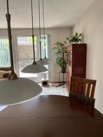 Hanglamp, koper/messing, met vier glazen kapjes, Ophalen, "Modern", chique, Zo goed als nieuw, Glas