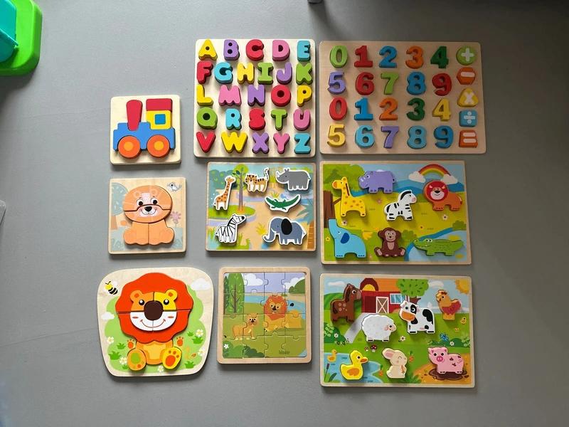 Houten puzzels - 9 stuks, Ophalen, Minder dan 10 stukjes, Gebruikt, 6 maanden tot 2 jaar