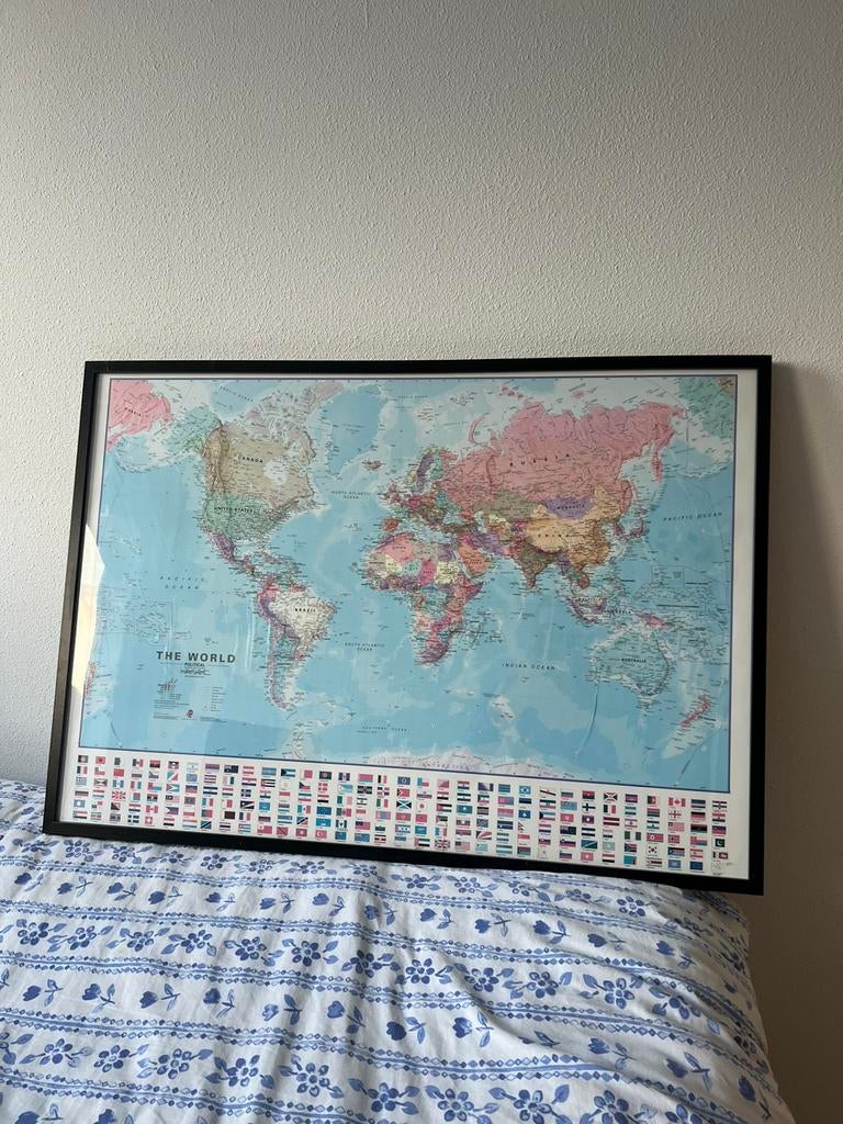 Wereldkaart 102 x 73cm, Ophalen, Gebruikt