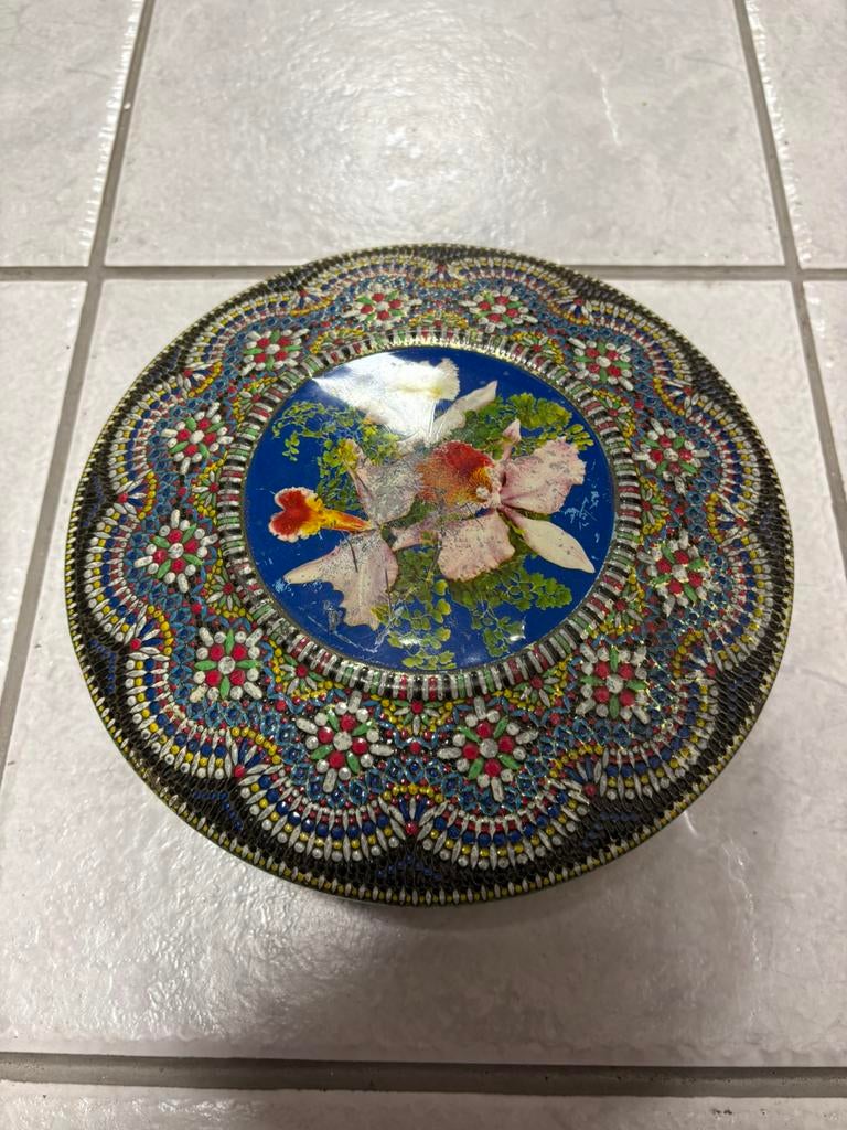 Vintage kraaltjes koekblik jaren 50, Verzenden, Zo goed als nieuw, Koek(jes)