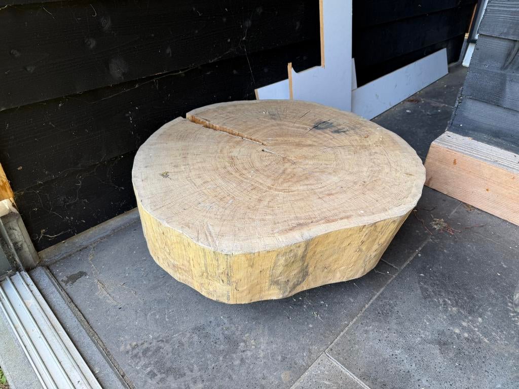 Eikenhout bijzet tafel op wieltjes, Ophalen, Zo goed als nieuw, Rond, Hout