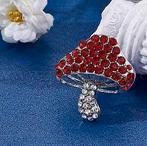 SALE: Echte Zirkonia Broche  'Champignon de Paris', Overige materialen, Minder dan 4 cm, Nieuw, Rood