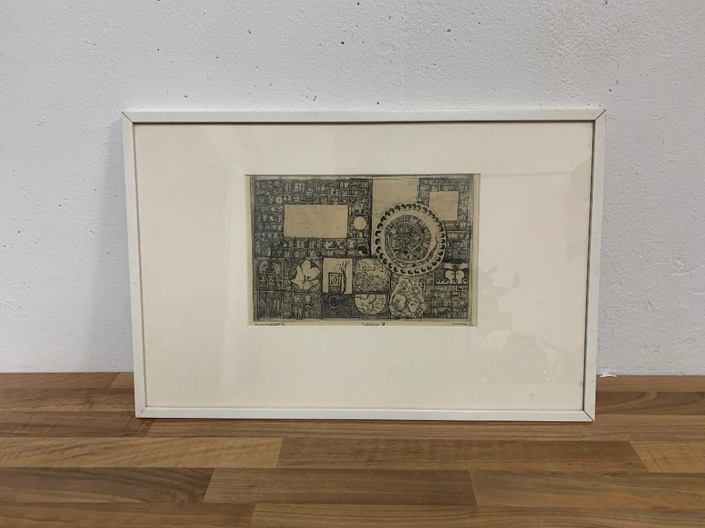 Ets | A. Steenvoorden | tijdsbeeld '69, Ophalen, Ingelijst, 17 cm, 25 cm