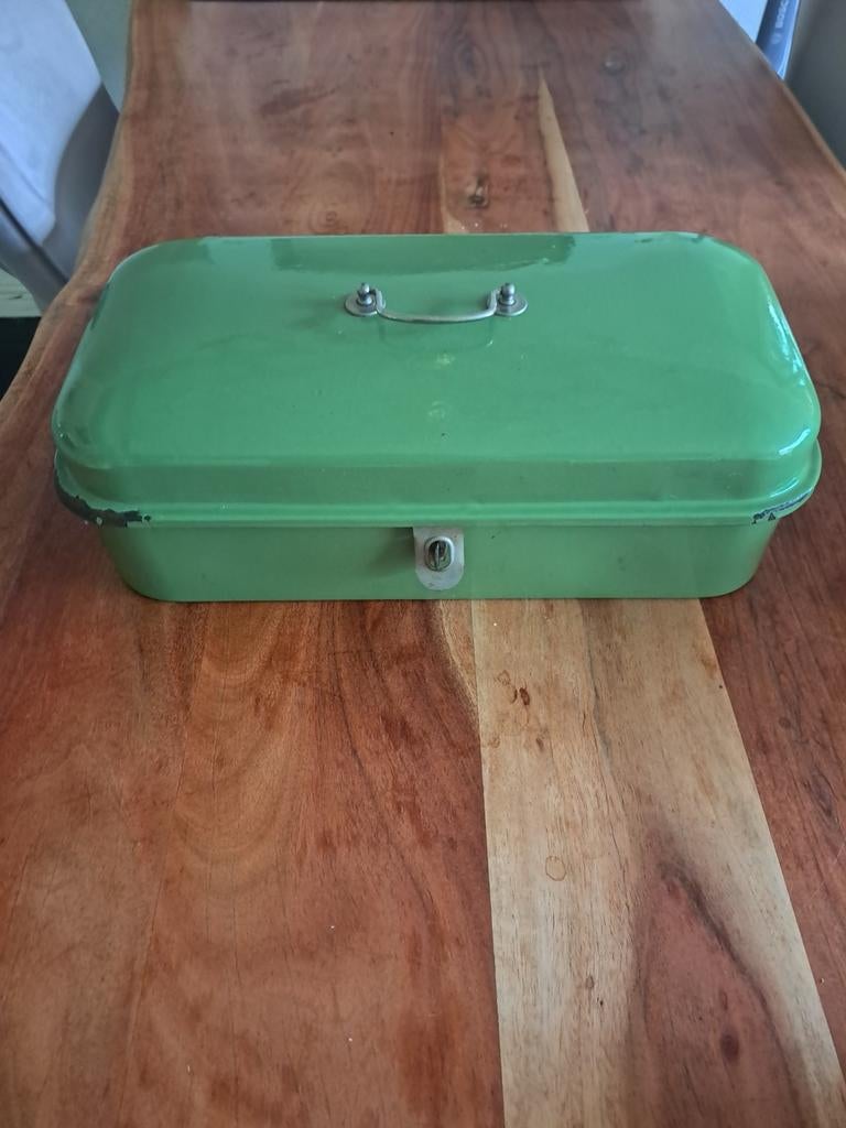 Groene emaille broodtrommel, Antiek en Kunst, Antiek | Emaille, Ophalen of Verzenden