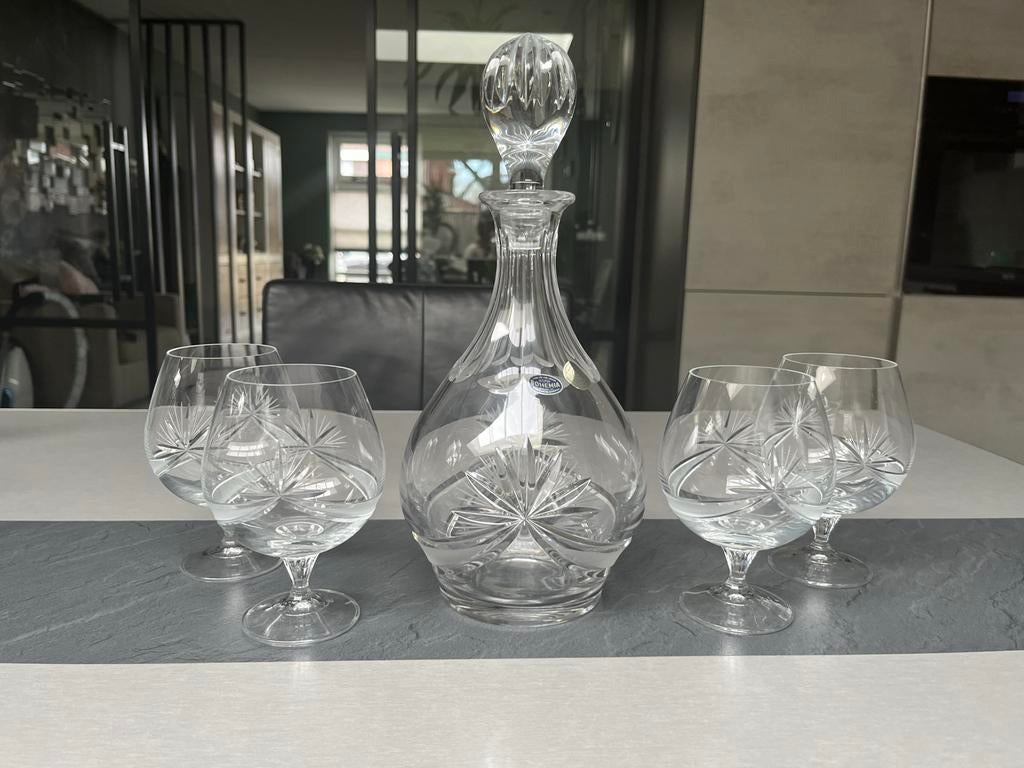 Bohemia Kristallen Karaf met 4 Whisky Glazen - 24% PBO, Antiek en Kunst, Ophalen of Verzenden