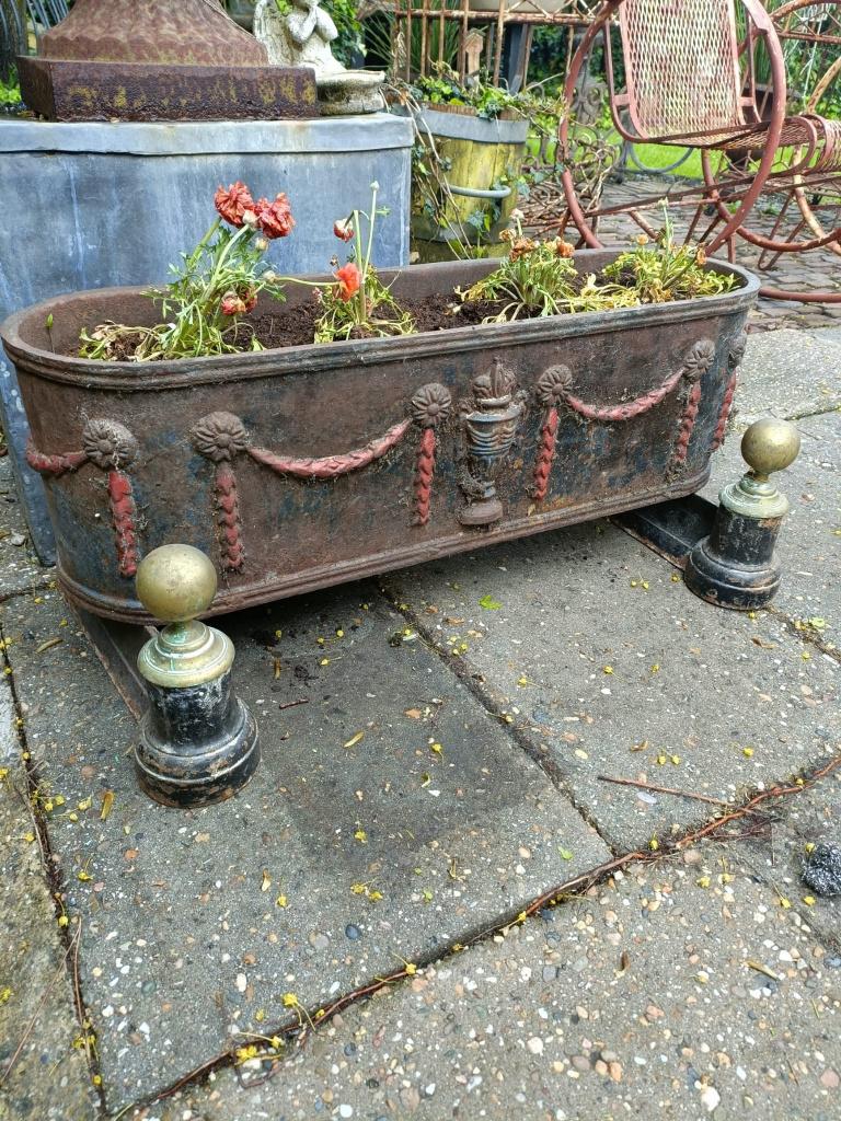 2 x gietijzeren jardinieres plantenbakken 82 cm lang, Ophalen, Gebruikt