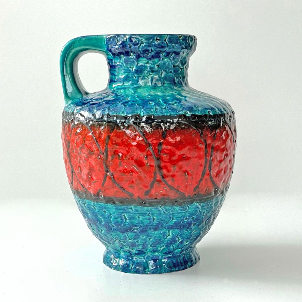 XL Bay Keramik West Germany VAAS groot rood blauw fat lava, Antiek en Kunst, Antiek | Vazen, Ophalen of Verzenden