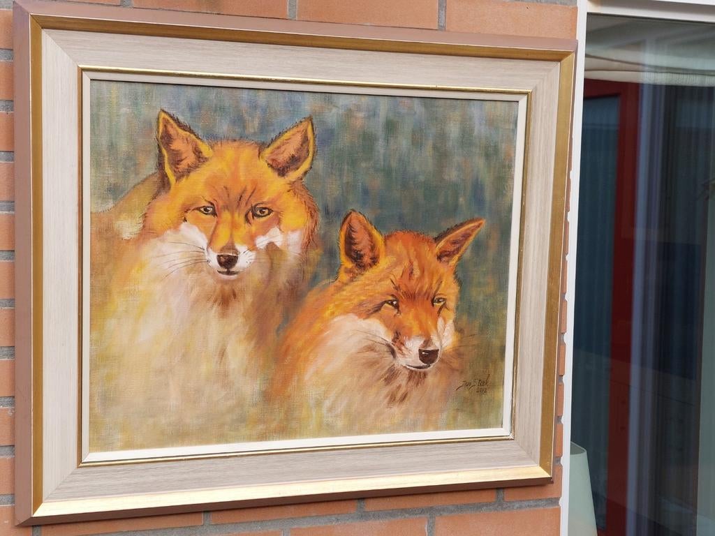Prachtig vossenpaar - Jan Sterk, Antiek en Kunst, Kunst | Schilderijen | Klassiek, Ophalen of Verzenden