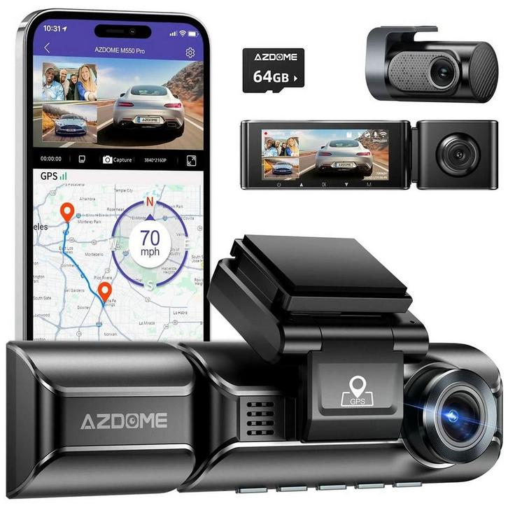 Dashcam Azdome M550 PRO 3 camera’s  inclusief montage, Auto diversen, Dashcams, Nieuw, Ophalen
