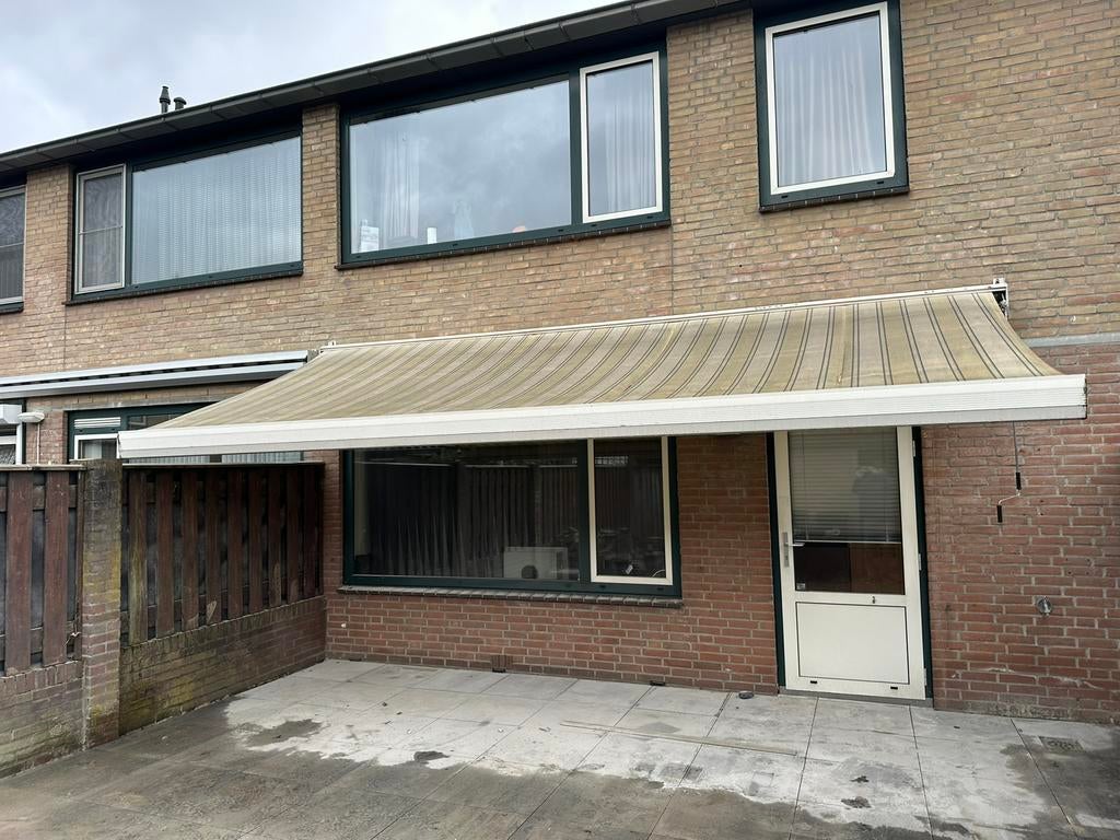 Zonnenscherm 5,5 meter breed, Tuin en Terras, Zonneschermen, 150 tot 300 cm, Ophalen, Zo goed als nieuw, Knikarmscherm