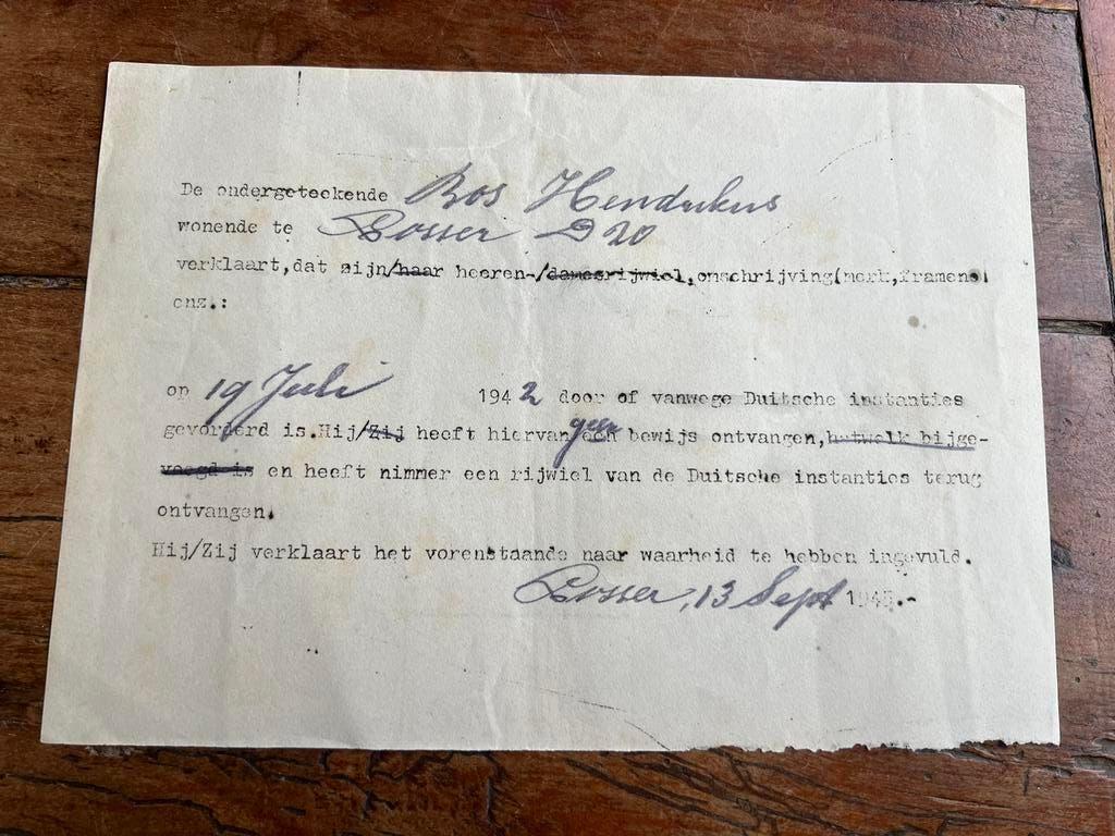 WO2 Bezetting verklaring inname rijwiel Losser 1942 1945, Ophalen of Verzenden, Nederland, Boek of Tijdschrift