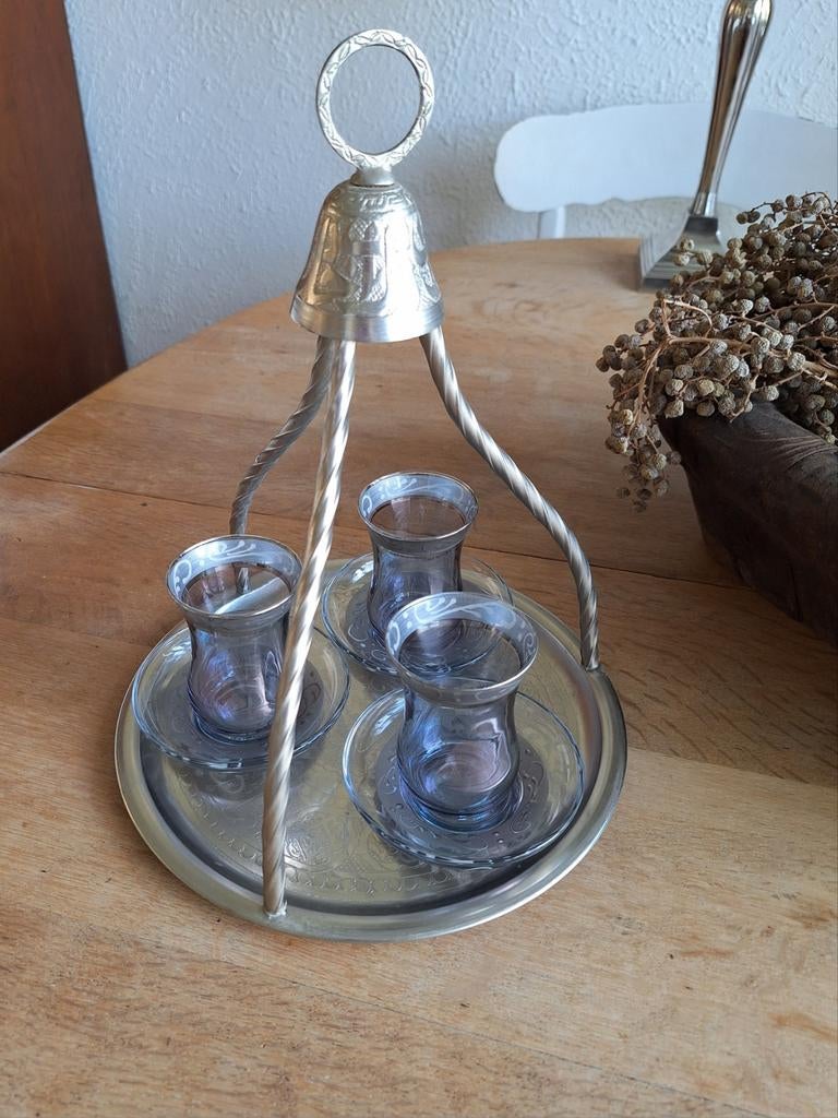 Turks theeservies met dienblad en 3 glazen, Ophalen of Verzenden