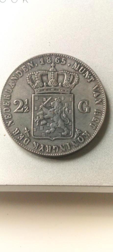 Zilveren 2½ Gulden Willem III uit 1865, Postzegels en Munten, Munten | Nederland, Losse munt, 2½ gulden, Koning Willem III, Zilver