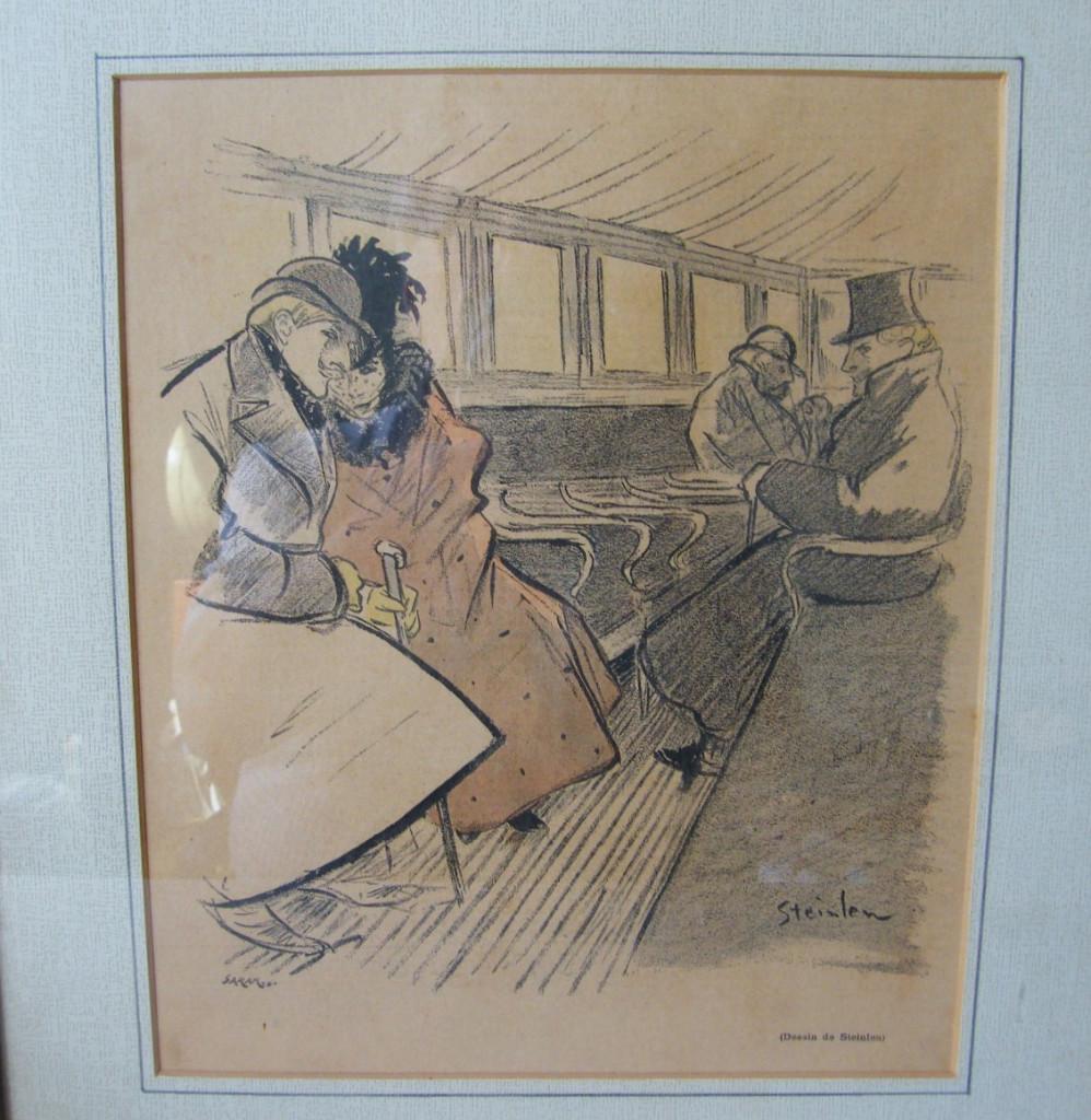 Prent Steinlen trein/tram coupe, 1960 tot 1980, Gebruikt, Ophalen of Verzenden, Prent