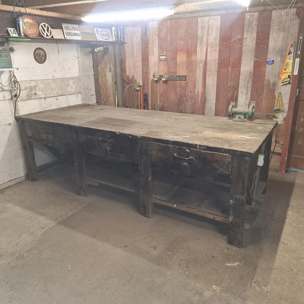 Oude Vintage Werkbank, Doe-het-zelf en Verbouw, Werkbanken, Ophalen, Gebruikt, 170 cm of meer