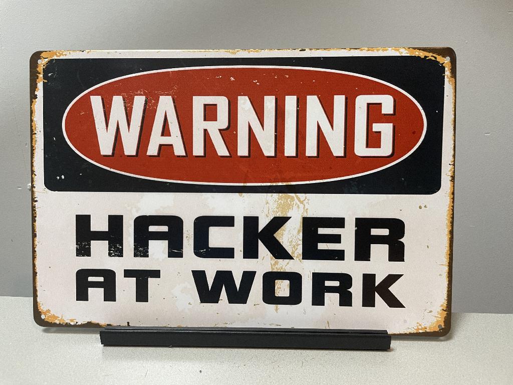 Warning Hacker at Work metalen wandbord, Www.pand50.nl, Nieuw, Ophalen of Verzenden, Printer 29B Coevorden