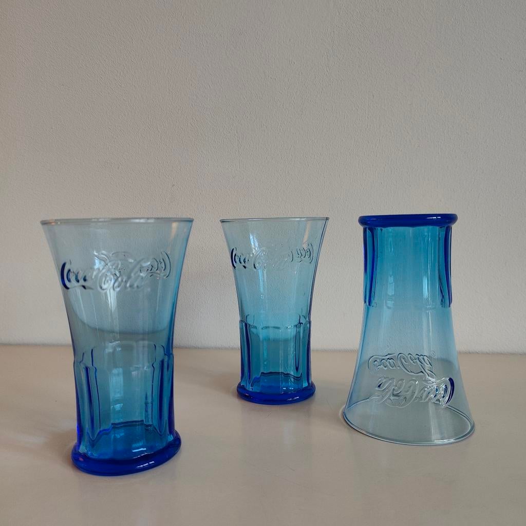 Coca Cola glazen blauw; set van 3, Ophalen of Verzenden, Gebruikt