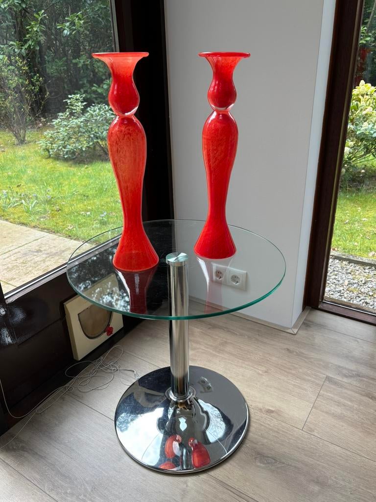 Design zware glazen kandelaars, ofwel vazen., Antiek en Kunst, Antiek | Kandelaars, Ophalen, Glas