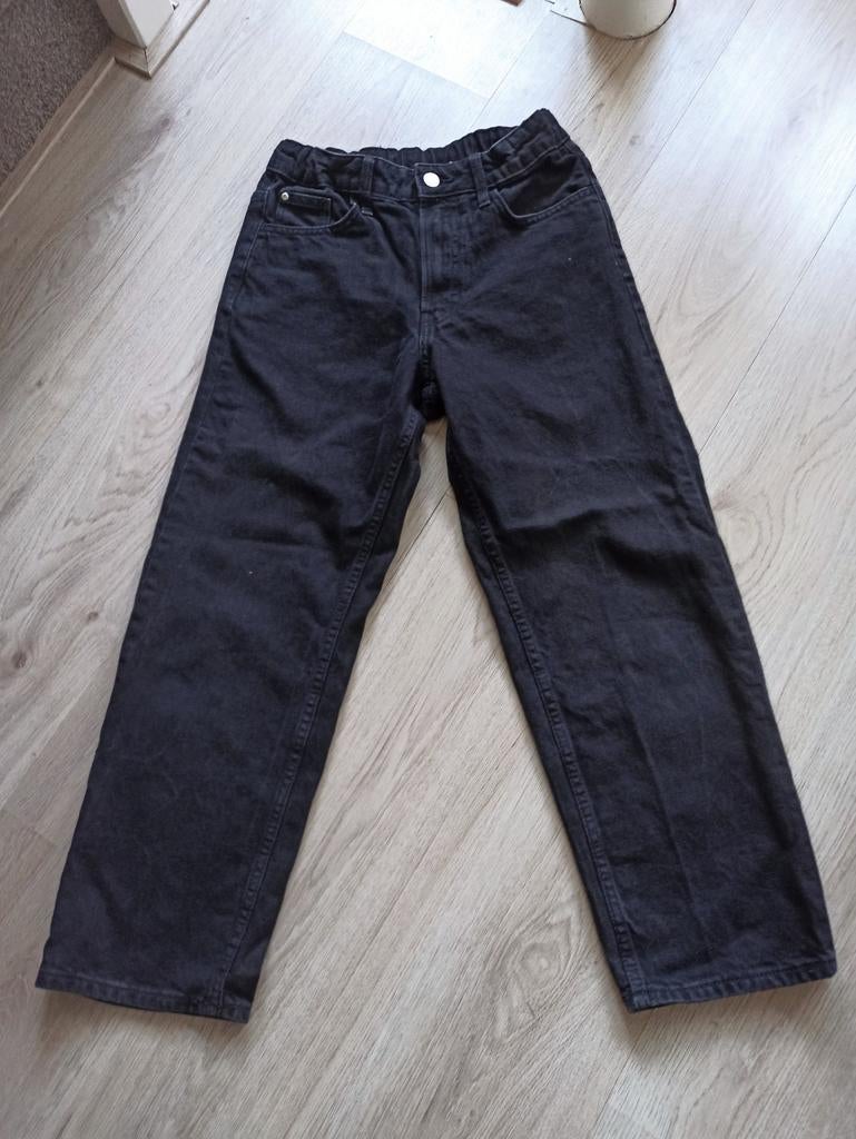 Mooie zgan zwarte denim wide broek 146, Kinderen en Baby's, Kinderkleding | Maat 146, Ophalen of Verzenden, Zo goed als nieuw