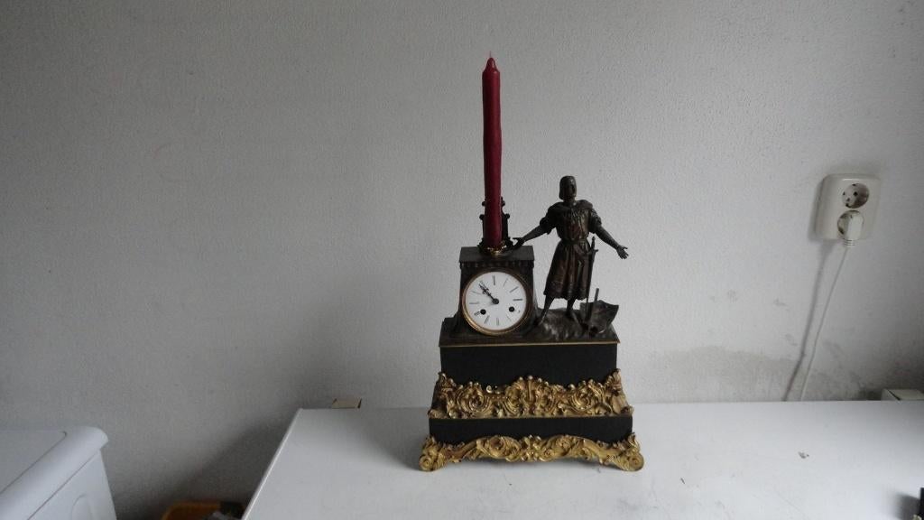 Mantelklok, Franse schouwklok 19e eeuw marmer en brons, Ophalen of Verzenden