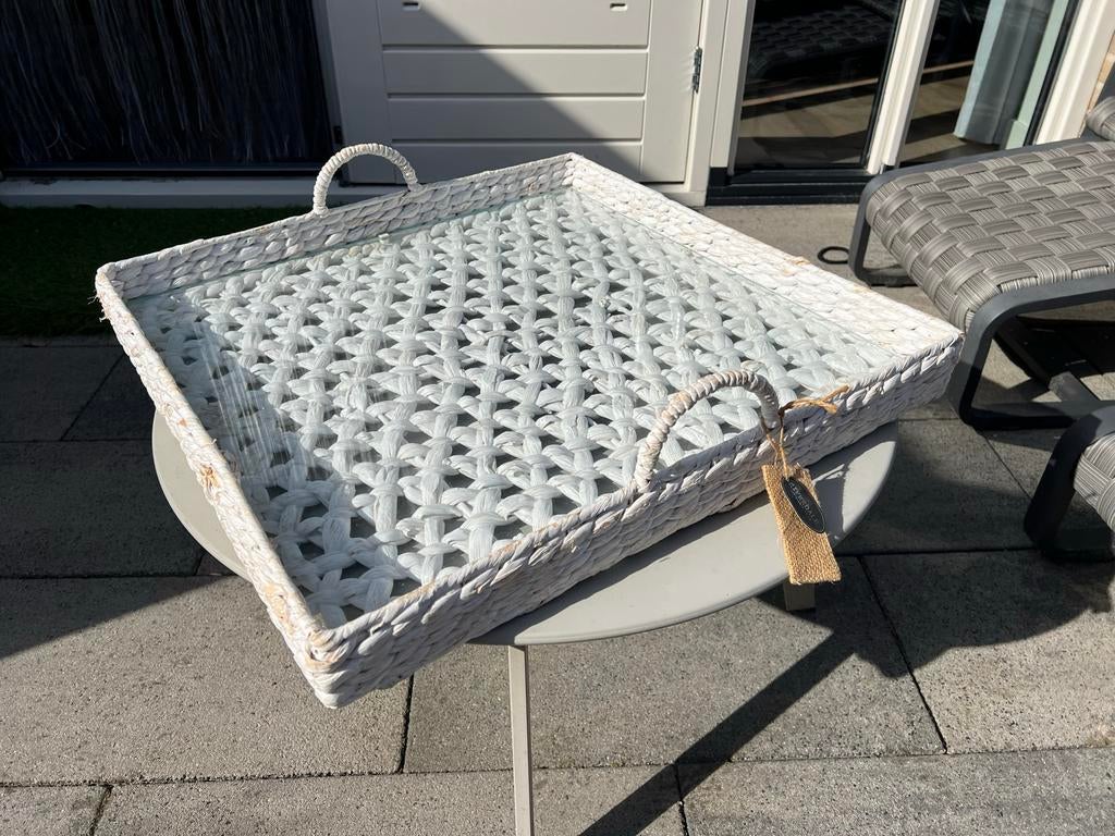 Groot wit Riverdale dienblad 60x60 cm met glazen plaat, Ophalen, Zo goed als nieuw, Vierkant, Overige materialen