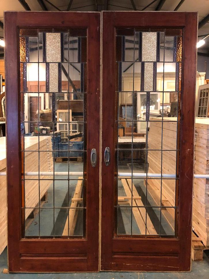 Set glas in lood schuif / en-suite deuren 204x147cm., Antiek en Kunst, Curiosa en Brocante, Ophalen