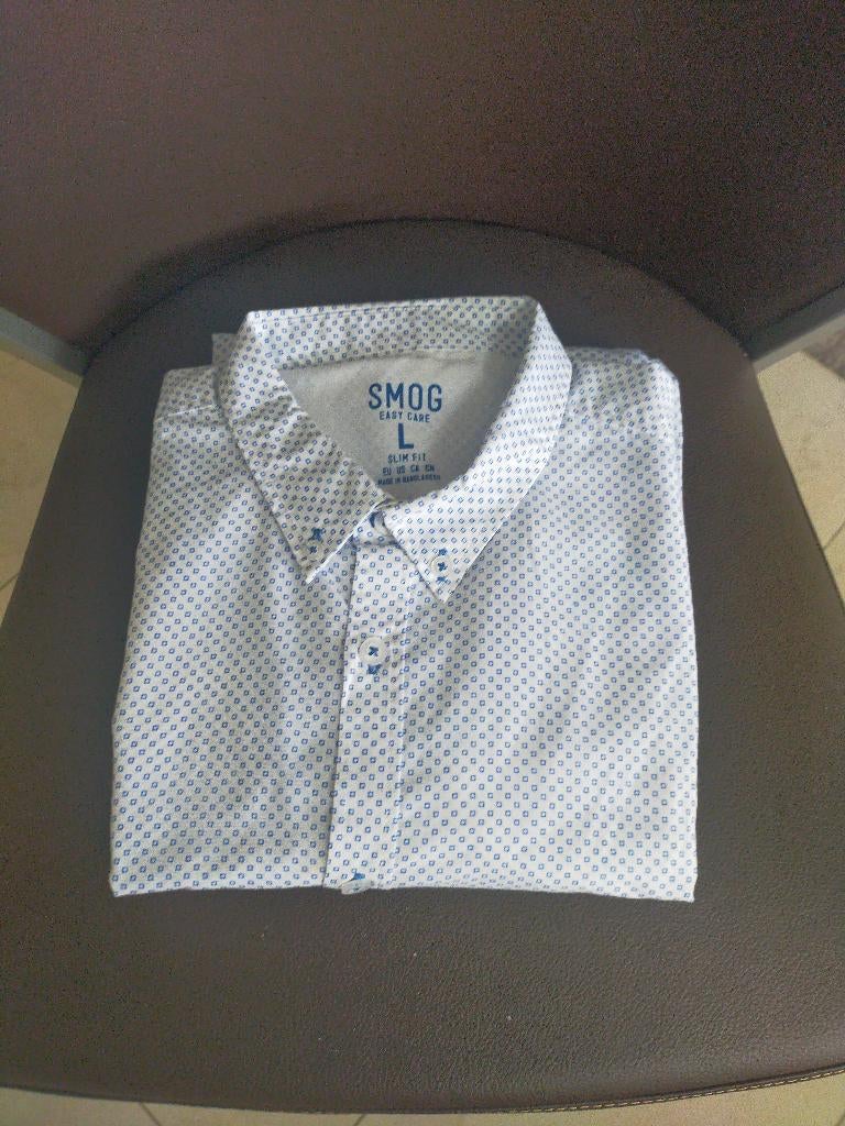 Wit/blauw vierkant overhemd smog, Kleding | Heren, Overhemden, Ophalen of Verzenden, Zo goed als nieuw, Wit, Halswijdte 41/42 (L)