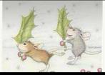 Stempel , hout, house mouse, met hulstblaadjes, Hobby en Vrije tijd, Ophalen of Verzenden, Nieuw, Houten stempel
