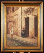 Mediterraans straatje – Florin M. 1975, schilderij 61x51 cm, Ophalen of Verzenden