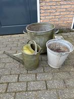 Vintage metalen emmers en gieter, Ophalen, Gebruikt, Metaal
