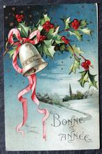 Nieuwjaarskaart met kerstklok, hulst en lint, 1907, Verzamelen, Ansichtkaarten | Themakaarten, Gelopen, Feest(dag), Voor 1920