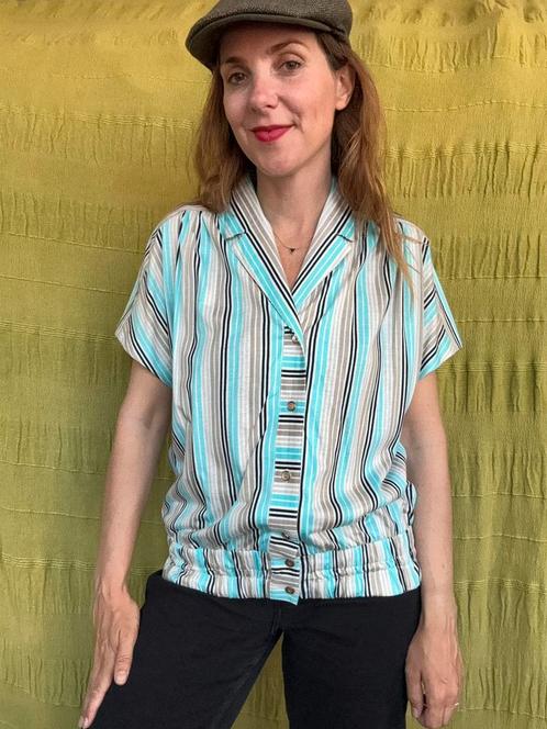 Vintage blouse - gestreept / strepen, Kleding | Dames, Blouses en Tunieken, Gedragen, Maat 38/40 (M), Blauw, Ophalen of Verzenden