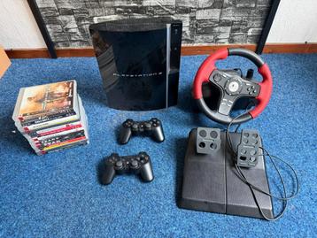 Playstation 3 + spellen + Logitech race stuur beschikbaar voor biedingen