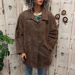 Vintage leer leren suede trenchcoat patchwork lange  jas, Ophalen of Verzenden, Bruin, Zo goed als nieuw, Maat 46/48 (XL) of groter