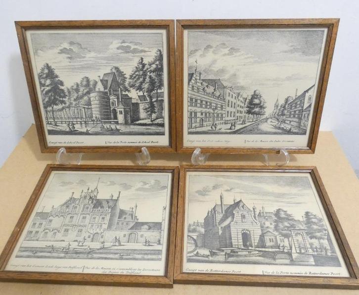 4x oude prent - zeefdruk ?? - litho ?? Rotterdam [1003], Antiek en Kunst, Kunst | Tekeningen en Foto's, Ophalen