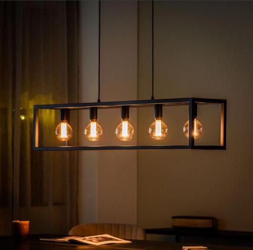 Hanglamp Tiamo zwart staal 5-lichts (1 reservelamp erbij), Huis en Inrichting, Lampen | Hanglampen, Zo goed als nieuw, Minder dan 50 cm