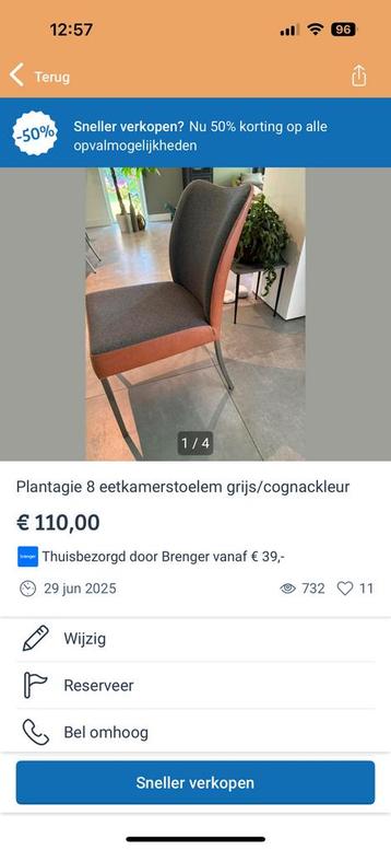 8 plantagiestoelen, donkergrijs cognac kleur beschikbaar voor biedingen