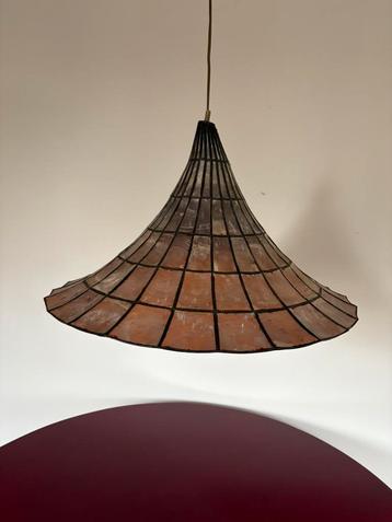 Vintage capiz ‘rode’ gloed schelpen trompet hanglamp h114 beschikbaar voor biedingen